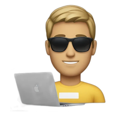 a white man with sunglasses typing in macbook pro 14 inch sticker