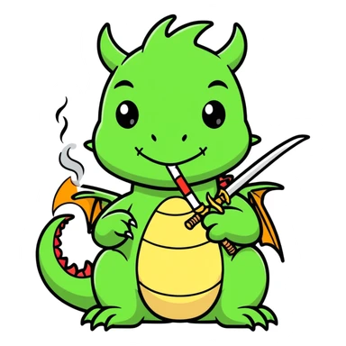 Dragon smoking cigarette with sword sticker