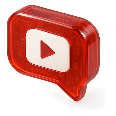 red speech bubble with inside a big red YouTube white play button, glossy circuit style sticker