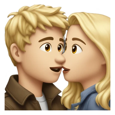 brunette boy and a blonde girl kissing, they are partners sticker