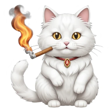 fluffy white cat smoking a cigar sticker
