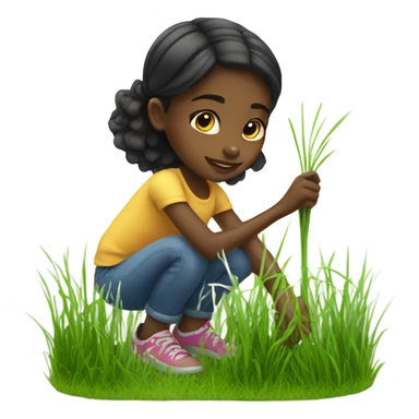 Little black girl picking grass sticker