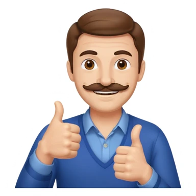 Guy giving two thumbs up while smiling with brown hair and mustache  sticker