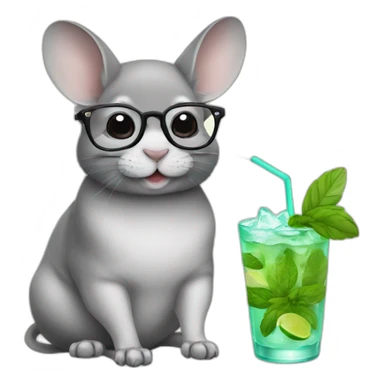 chinchilla with glasses and mojito sticker