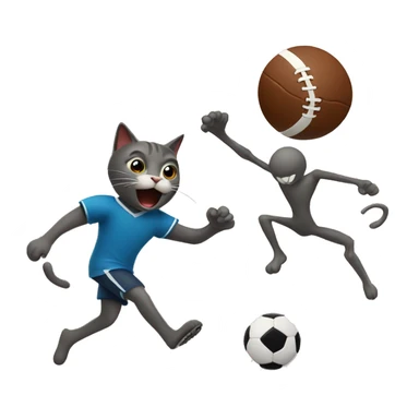 cat playing football and kicking ball to a stickman face sticker