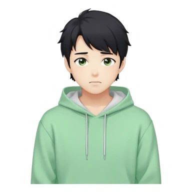 Gorgeous pastel green sweater black hair anime style shojo guy with blushing face and, hoodie, aesthetic, young adult, trending style, outside, vedal987 sticker