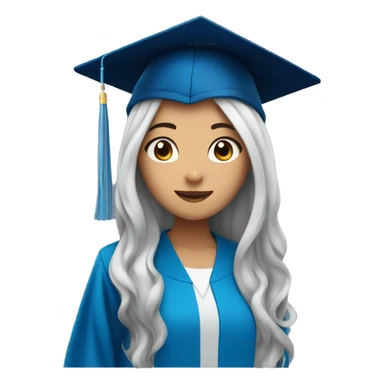 asian girl wearing blue graduation cap with long curly black hair sticker