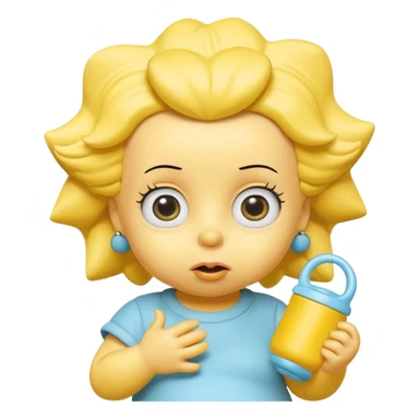 A 3D cartoon baby character fully yellow skin, styled like Maggie Simpson, with pacifier, big eyes, smooth shading, Memoji-style rendering, consistent with other yellow Simpsons characters. sticker