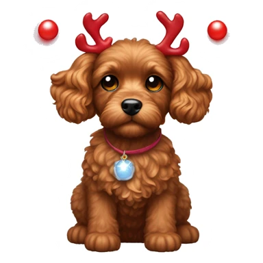 ruby brown toy cavoodle with a glowing red nose and reindeer ear headband on sticker