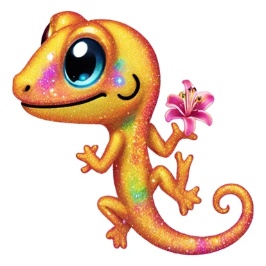 Lisa frank glitter gecko with a lily sticker