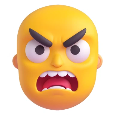 round baby blue and red face with an angry expression, Microsoft 3D Fluent style sticker