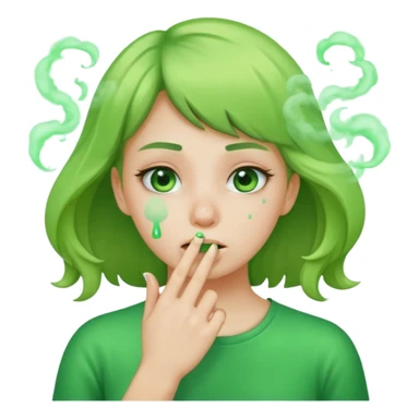 create a girl who is pinching her nose because she is smelling something bad with green fumes around her sticker