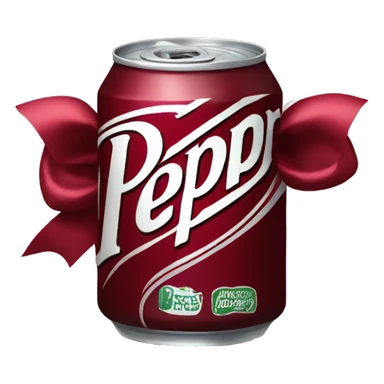 A Dr Pepper Can with a maroon bow on top sticker