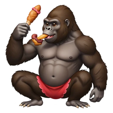 Generate a gorilla eating a chicken leg with hearts sticker