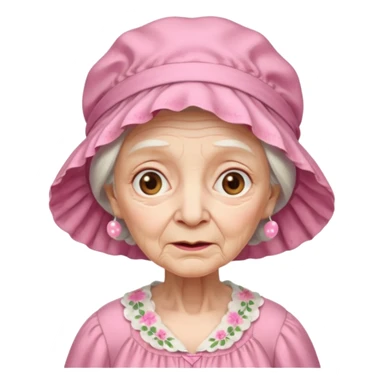 sick old woman with pink night gown, pink bonnet on her head sticker