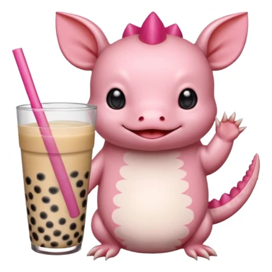 Axolotl waving while drinking boba tea sticker