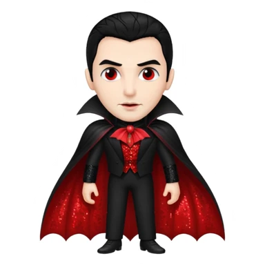 Count Dracula from Universal Monsters with jet black hair, black and red sequin outfit  sticker
