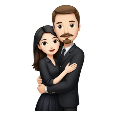 tall white man with brown hair goatee mustache hugging a pale woman with long black hair, wearing elegant clothing sticker