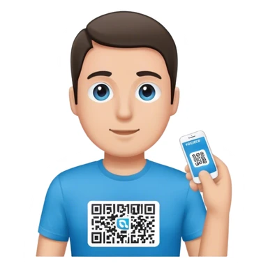 Man with pacific blue t-shirt that read a QRCODE in a ticket sticker