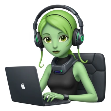 lady alien with ony gaming  laptop. sticker