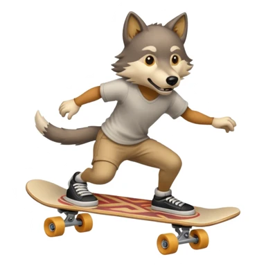 A wolf prepares to perform a trick on a skateboard sticker