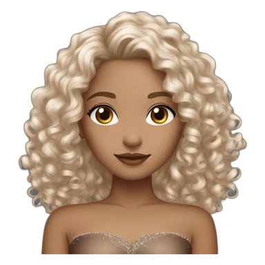 Mixed girl /curly long hair, brown cinnamon color/ with dark brown eyes / with a diamond dress sticker