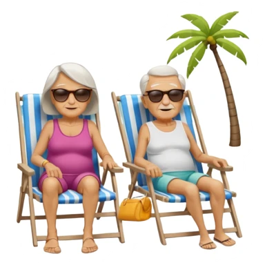 an emoji that shows elderly one woman and one man, both are retired and are lying in sun-chairs at the beach to recover from retiring-stress sticker