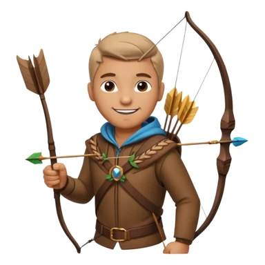 The classic hunter image with a bow and arrow on his back, dressed in brown with some animal made decorations sticker