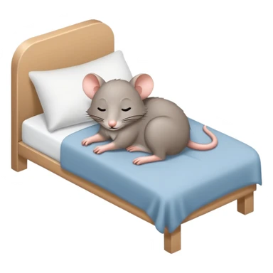 Crea una imagen de un rato adorable gris parecido a este 🐭 donde este duermiendo en una cama y de su cabeza aparezca esto 💤 indicando q está muy dormido.  sticker