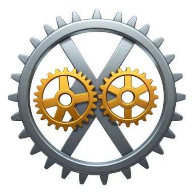 two gears connected by circular arrows sticker