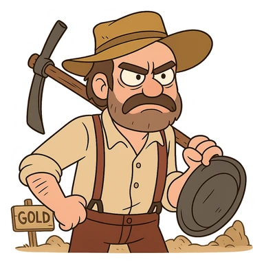 annoyed face in flat toon style, gold rush context, subtle period details sticker