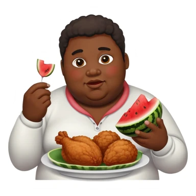 fat black person eating fried chicken and watermellon sticker