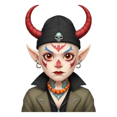 demon with tattoos, hat, jacket and horns sticker