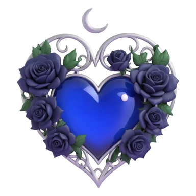 mysterious gothic heart, midnight blue glass, silver crescent moon, large black roses embellishing the heart, rich and elegant sticker