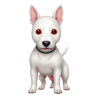 Target store mascot, white bull terrier with red bullseye eye patch, standing, playful pose, minimal style sticker