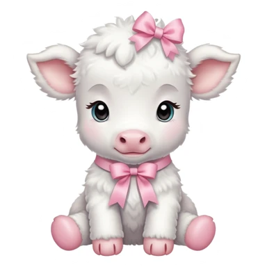 White baby calf with pastel pink ribbon around neck sticker