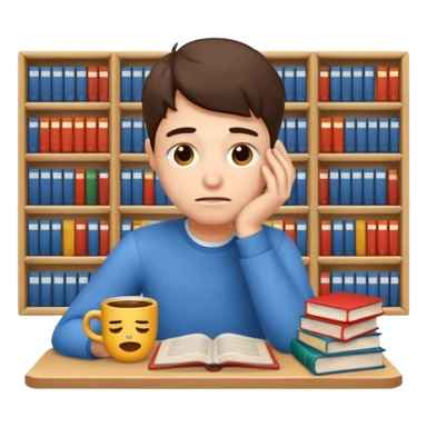 emoji student stressed with books and coffee, exam, tired, white background sticker