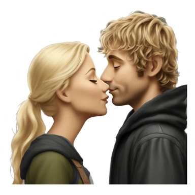 Pippin-hobbit wearing black hoodie kissing pretty blonde woman sticker