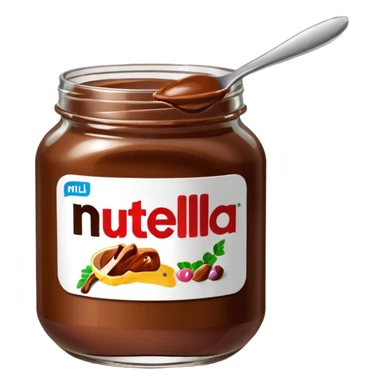 Nutella with a spoon. The glas of Nutella is almost empty . Only the one carriage of Nutella  sticker