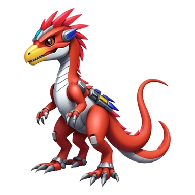 Furry feather-mane Cool Edgy Futuristic shiny colorful Digimon-Fakemon-Guilmon-Velociraptor-Mecha full body   sticker