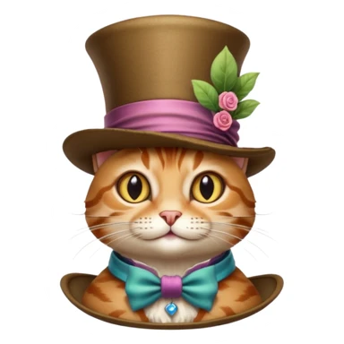 Realizza un gatto magico appena uscito dal cappello del cappellaio matto sticker
