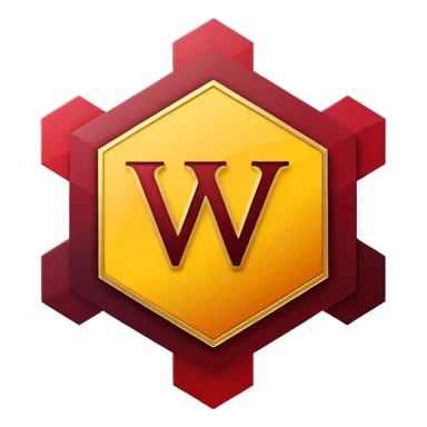 hexagon emblem with a thick yellow-to-gold outline and a dark red gradient inside. In the center, place a bold capital letter V in the same yellow-to-gold gradient as the outline. Keep the shapes clean and geometric, with smooth color transitions and no background color. sticker