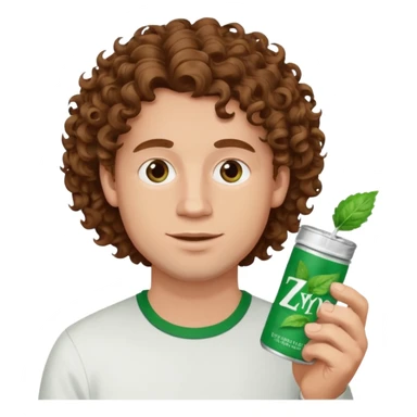 White Man with pretty Curley brown hairholding Zyn spearmint snus sticker