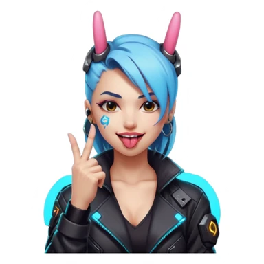 Woman with her tongue out in cyberpunk clothing and giving the middle finger. Looking naughty. sticker