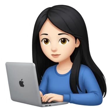 girl with long black hair typing on a laptop sticker