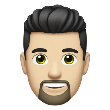 young white man with short beard and a "top knot samurai" black hair. Plain black tshirt. green eyes. neutral yet happy. sticker
