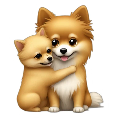 German mini pintscher hugging a pomeranian sticker