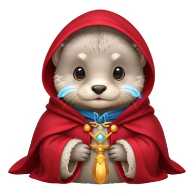baby grey otter, in magic red cloak sticker