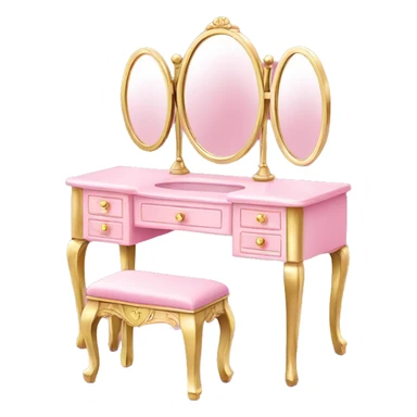 pink vanity, gold trim, heart shaped mirror sticker