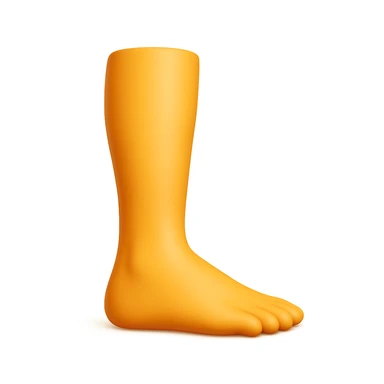 Create a single leg emoji that looks exactly like one of the legs in the reference image, in iOS emoji style. The emoji should have 3D appearance, shiny surface, smooth gradients, soft shadows, and a realistic leg and foot with the classic emoji look. Add a soft shadow under the foot. sticker